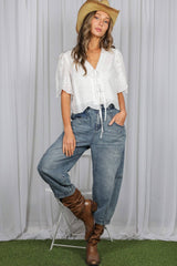 Scalloped Edge Detailing 100%Cotton Eyelet Lace Top