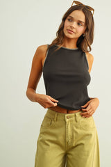MINI RIBBED KNIT TOP WITH STITCH DETAIL