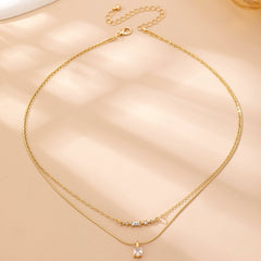 Layer Crystal Bar & Solitaire Square Necklace | 80N92870