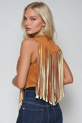 BOHO WESTERN 2TONE FRINGED SUEDE VEST -  6408