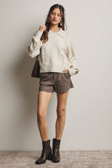 Collared Pointelle Knit Sweater