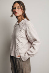 Collared Pointelle Knit Sweater