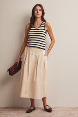 Navy Striped Crochet Knit Tank