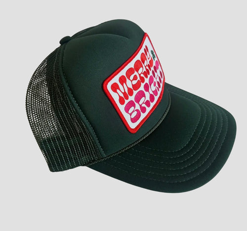 Dark Green Merry and Bright Trucker Hat