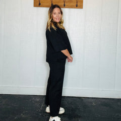 Black Waffle Knit Pant