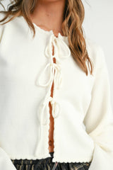 Tie-Front Cropped Long Sleeve Top
