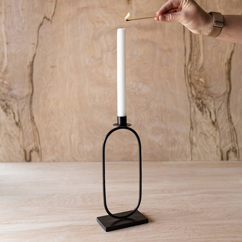 Atticus Black Oval Taper Candle Holder Metal Fall Decor
