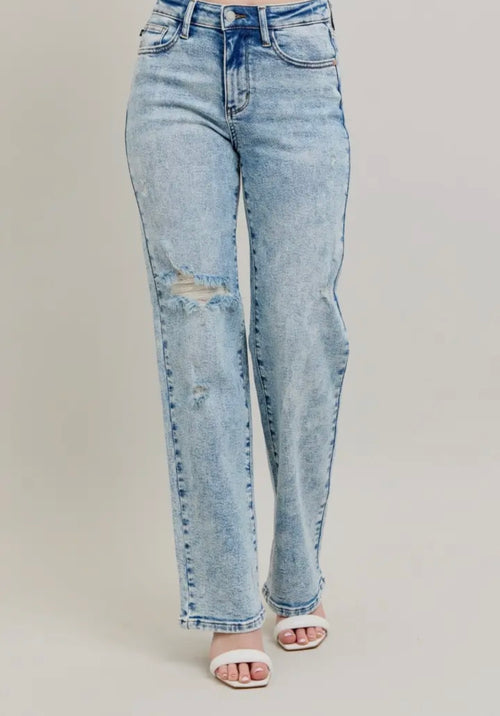 Judy Blue Mineral Wash High Waisted Distressed 90's Straight Jean