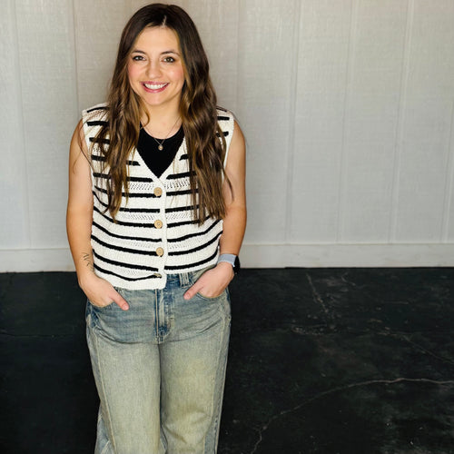 Striped Buttoned Sleeveless Vest