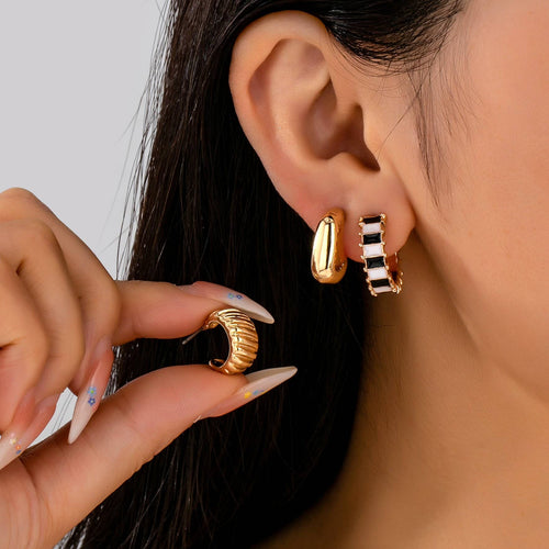 Checker Textured Huggie Hoop Trio Earrings | 80E62201