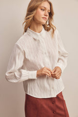 Lace Trim Embroidered Button Down Blouse
