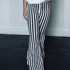 Vertical Striped High Waisted Flared Pants
