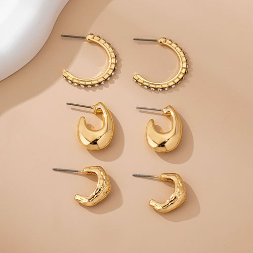 Tapered Rhinestone Huggie Hoop Trio Earring