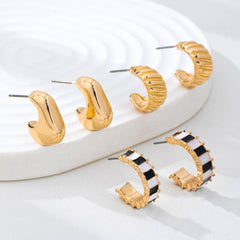 Checker Textured Huggie Hoop Trio Earrings | 80E62201