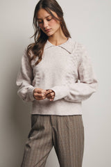 Collared Pointelle Knit Sweater