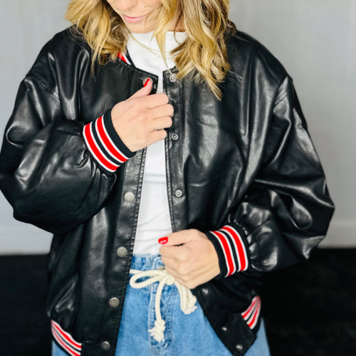 Snap Button Varsity Bomber Jacket