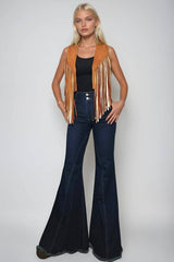 BOHO WESTERN 2TONE FRINGED SUEDE VEST -  6408