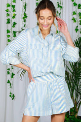 Smocked Waist Band Pocket Detail Strip Print Shorts