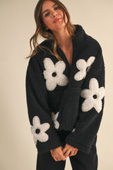 FLORAL SHERPA ZIP UP JACKET