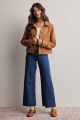 Lined Stretch Suede Utility Jacket