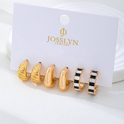 Checker Textured Huggie Hoop Trio Earrings | 80E62201