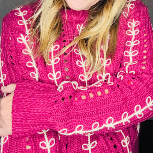 Embroidered Cable Knit Sweater