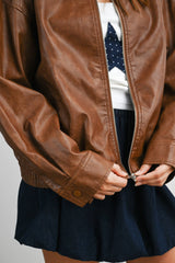 Collared Zip-Front Leather Jacket