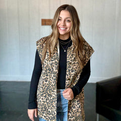 Leopard Denim Oversized Vest