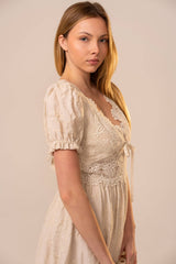 Puff Short Sleeve Lace Front Mini Dress