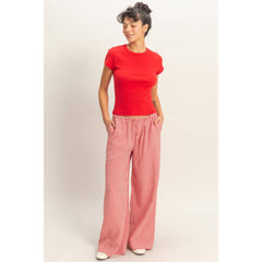 Gingham Drawstring Wide-Leg Pants