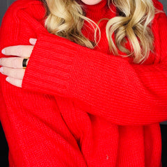 Red High Roll Neck Sweater