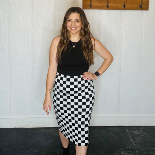 Checkered Print Midi Skirt