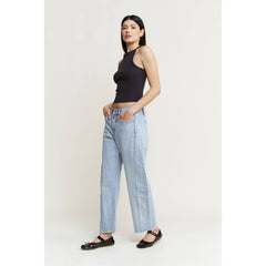 SUPER HIGH BARREL-LEG DETAILING JEANS
