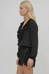 HEAVY WEIGHT STUDDED FAUX SUEDE SHORTS W2423PIA BLACK