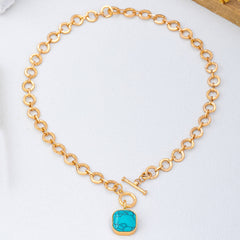 Turquoise-Tone Medallion Toggle Necklace | 80N93042
