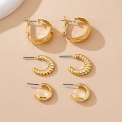 Mixed Texture Gold Crescent Hoop Trio Earring Set | 80E61795