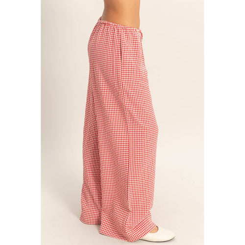 Gingham Drawstring Wide-Leg Pants