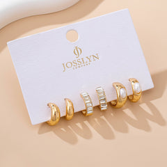 Pearl & Baguette Huggie Hoop Trio Earring Set | 80E61741