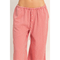 Gingham Drawstring Wide-Leg Pants