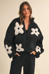 FLORAL SHERPA ZIP UP JACKET
