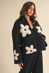 FLORAL SHERPA ZIP UP JACKET