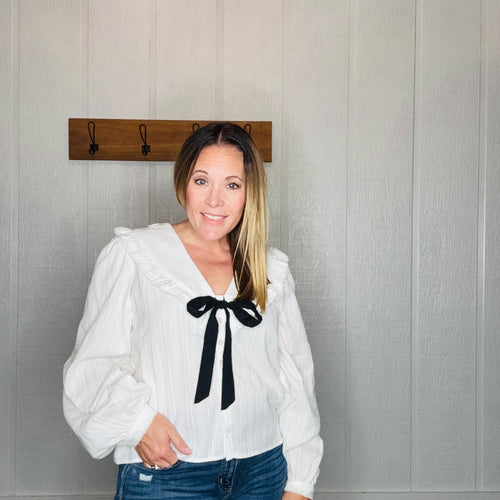 White Textured Fabric with Tie in Front Blouse