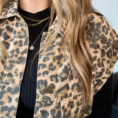 Leopard Denim Oversized Vest