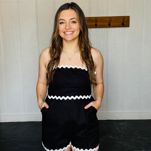 Linen Contrast Trim Strapless Romper