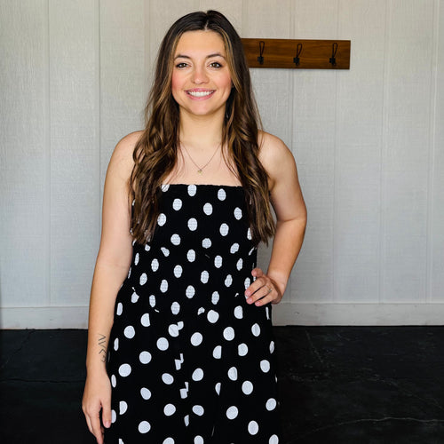 Polka Dot Strapless Smocked Romper