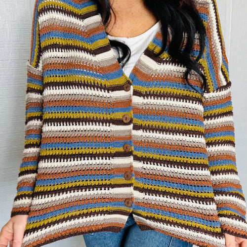 Multi Color Striped Button Down Cardigan