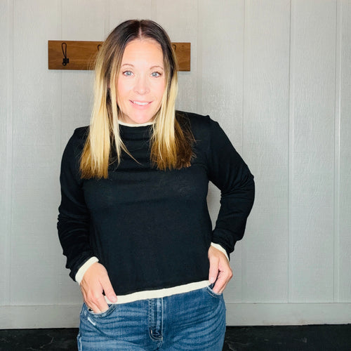 Black Long Sleeve Looks Latered Knitted Top