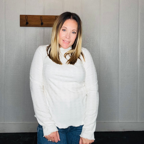 Ivory Scalloped Mock Neck Long Sleeve