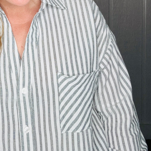 Black Striped Pattern Button Down Shirt