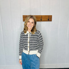 Black/Cream Tweed Style Button Down Cardigan